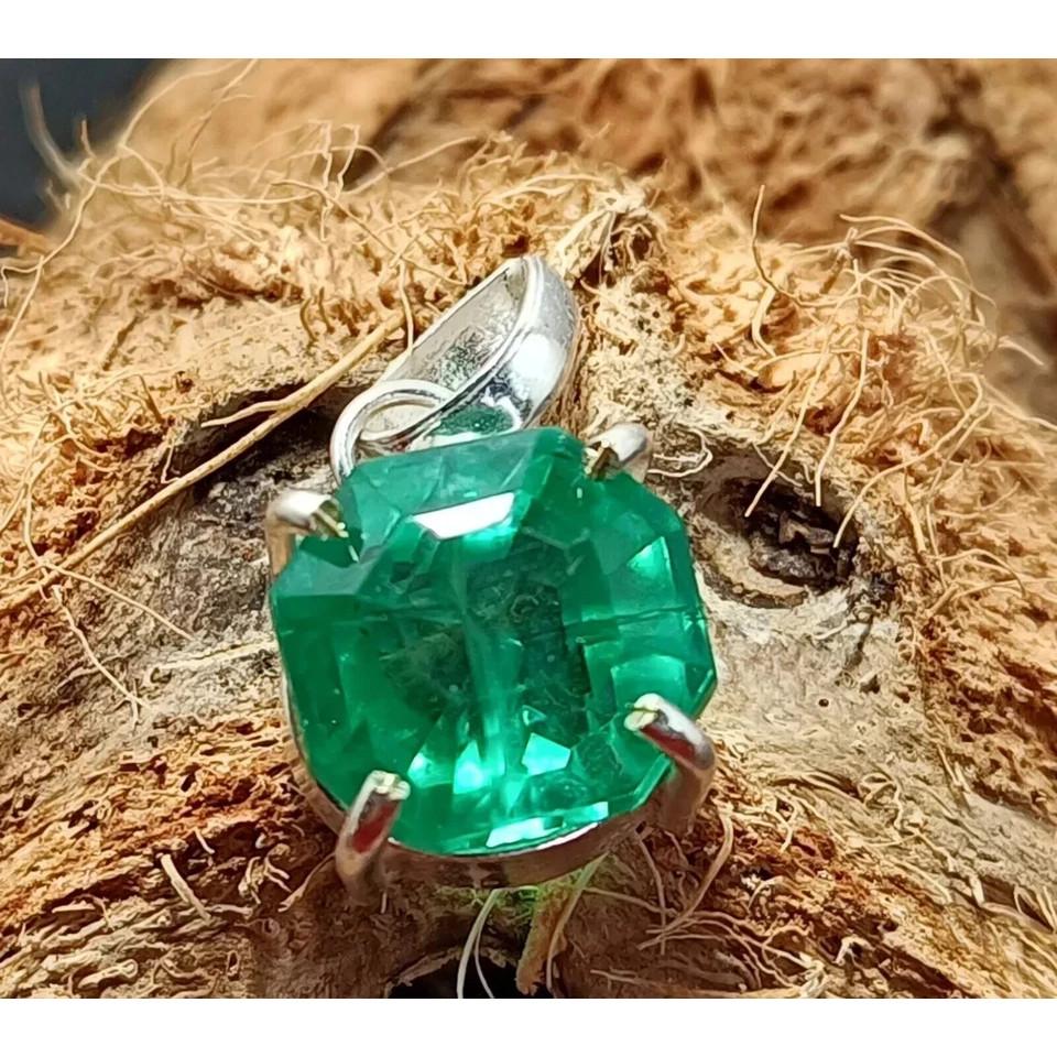 12 Ct Natural Square Green Garnet 925 Sterling Silver Pendant