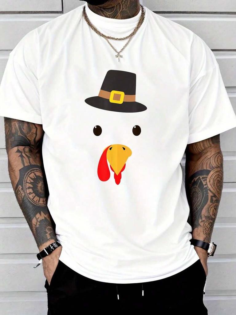 Camiseta Unisex Divertida para Niño Joven de Acción de Gracias con Cara de Pavo y Sombrero de Peregrino