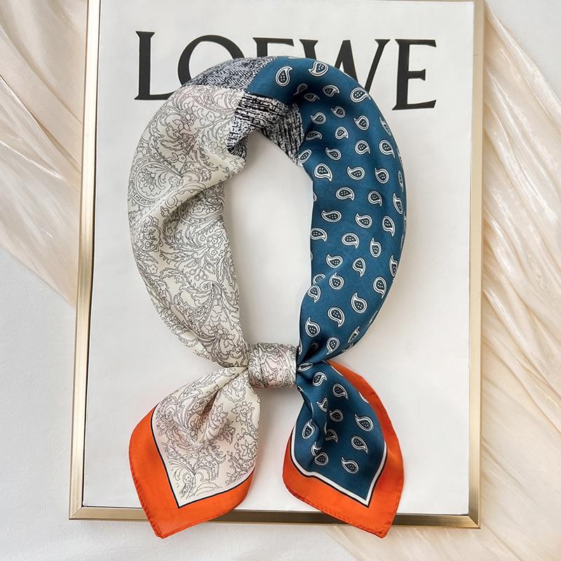 Lune Printing Silk Scarf Hijab Women 70*70Cm Luxury Design Square Scarf Girl Ribbon Hairband Neckerchief Foulard Hair Band