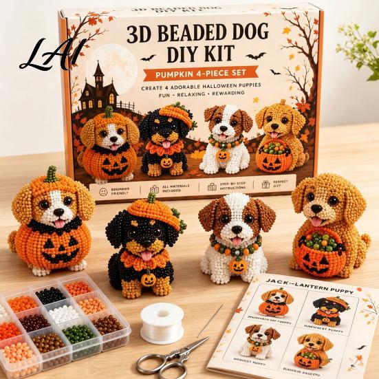 Forniture Artistiche Educative per Principianti Set Artistico Fai-da-te Cane di Halloween 3D Kit Cucciolo con Perline Kit per Creare Braccialetti Carini Animale Adulti Decorazione Scrivania Casa