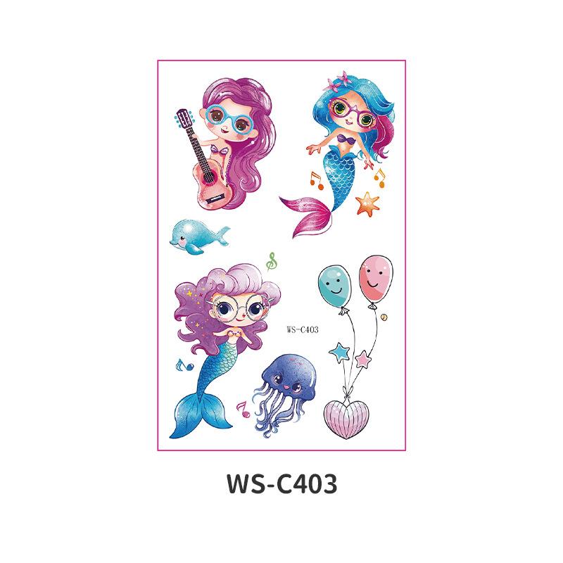 Children's Cartoon Mermaid Tattoo Sticker Pink Princess Waterproof Cute Fun Disposable Bonus Sticker