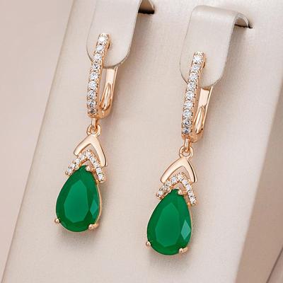 Drop Cut Emerald Green Zircon Dangle Earrings Women Gold Color Accessories Vintage Wedding Jewelry
