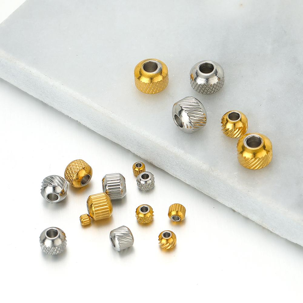 50pcs Stainless Steel Beads 18k Gold Color 4mm 6mm 8mm Ridged Cyclinder Tube Spacer Loose Beads for Jewelry Making DIY Findings