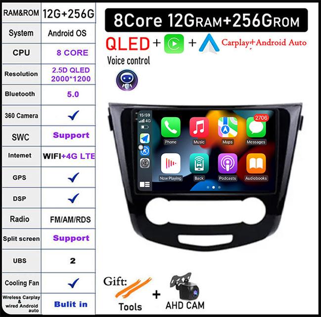 10 Lnch For Nissan Qashqai J11 Nissan X Trail T32 2014 - 2017 Android 14 Car Multimedia Radio Carplay GPS Navigation Auto