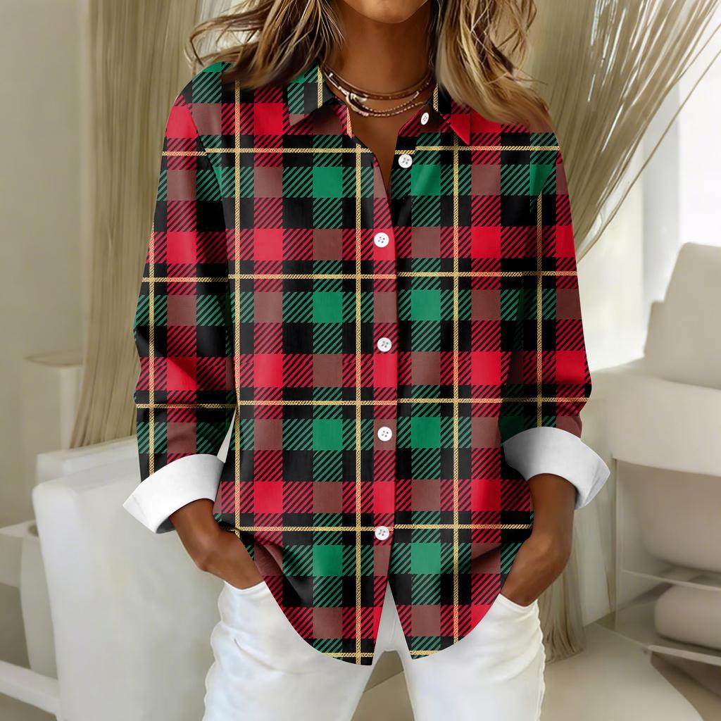 Women's Shirt Blouse Christmas Print Button Long Sleeve Casual Basic Shirt Collar Regular Top