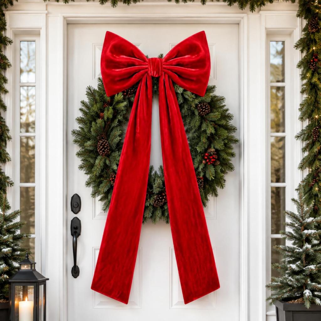 Velvet Decorative Bow with Long Tails Balanced Hanging Ornament Structured