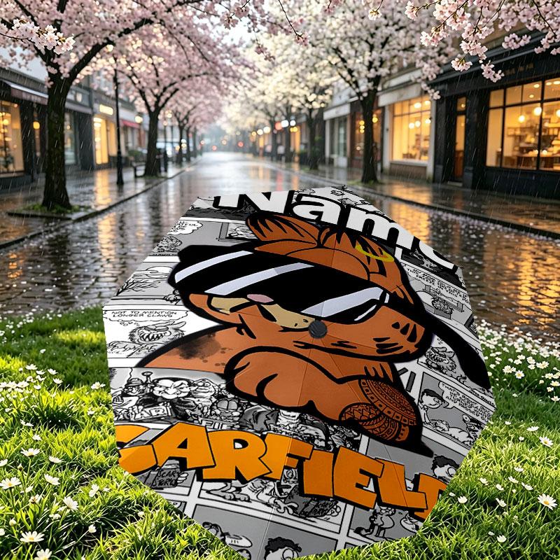 Personalisierter Garfield-Druckschirm mit individuellem Namen, Automatisches Öffnen und Schließen, Stabiler 8-Rippen-Rahmen, Für Pendeln, Camping, Wandern, Geburtstagsgeschenk