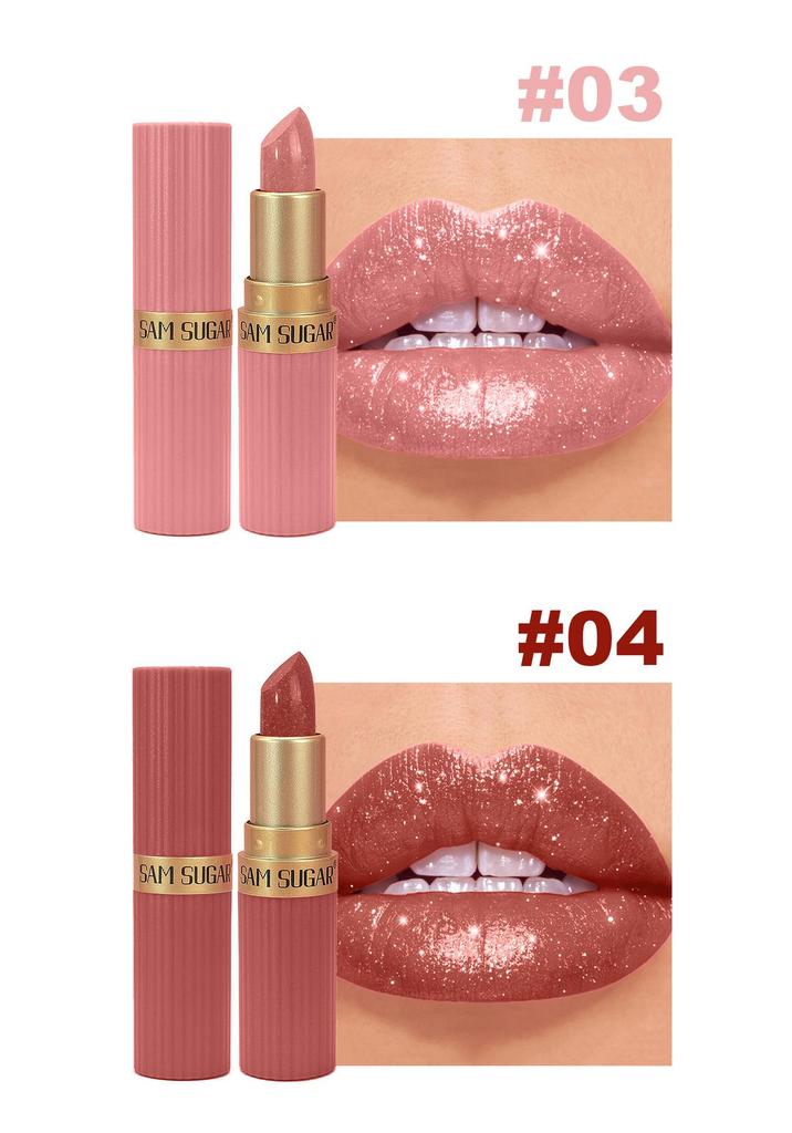 SAM SUGAR 6-Piece Diamond Lipstick Set: Pearlescent Matte, Long-lasting Fine Shimmer, Cross-border Color Makeup.