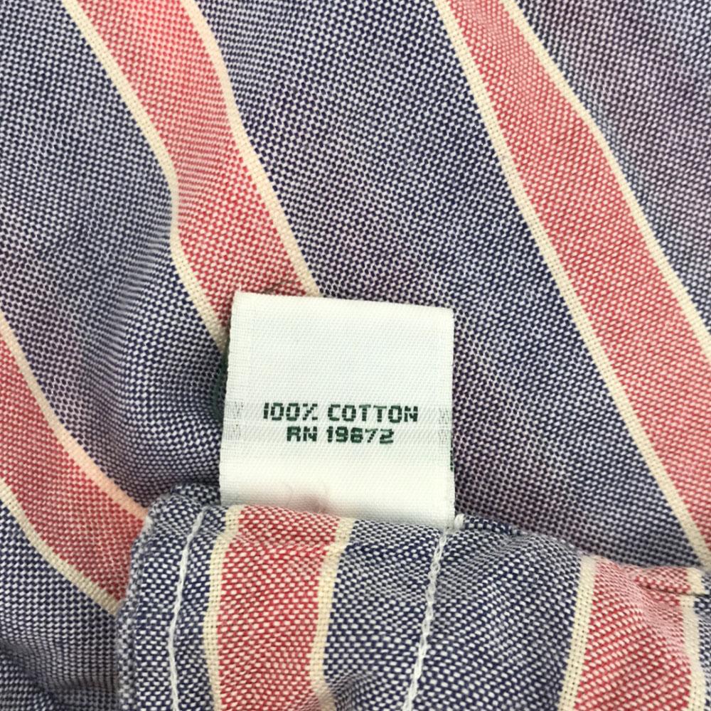 Polo by Ralph Lauren 80s Vintage Boys' Green Tag Shirt, Made In USA Stripe Logo Embroidery Long Sleeve Button Down Shirt Men's Used