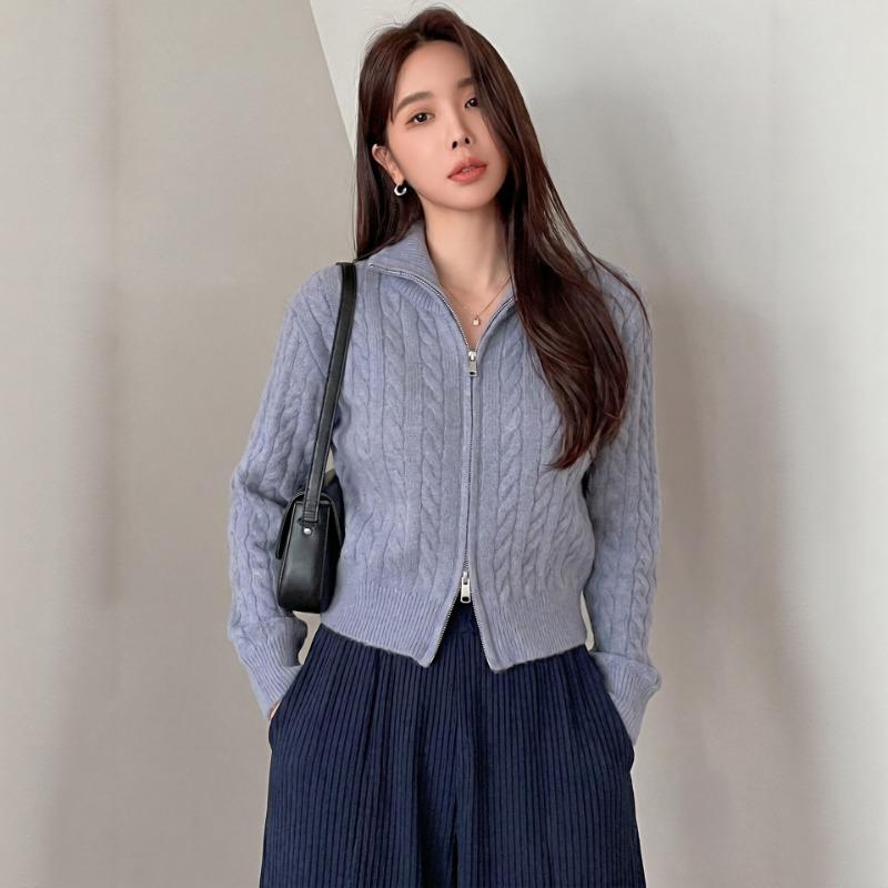 Women S Short Knit Cardigan With Zipper Casual Style