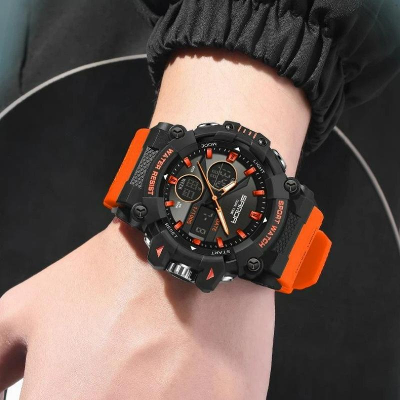 SANDA Fashion Sports Casual Electronic Man Watch Dual Digital Display Luminous Waterproof Multi-functional Watches for Men
