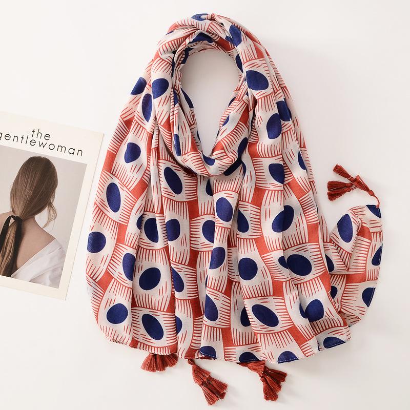 Beige Coffee Scarf Luxury Thin Womens Scarves Spring Floral Hijab Veils Soft Cotton Shawl Wrap Tassel Viscose Muslim Woman Hijab