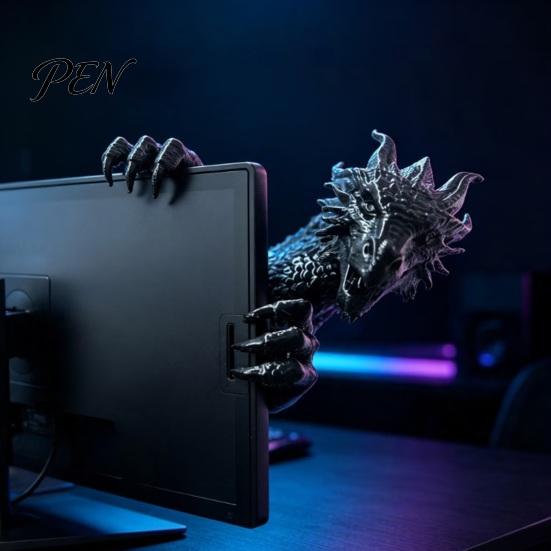 Desktop Collectible Gift 3D Printed Dragon Monitor Decor, Decorative Ornament for PC Gaming Desk Case Setup, Creative Screen Edge Figurine Computer