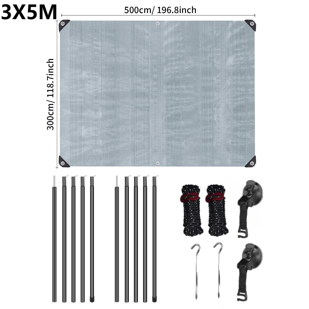 3M PE Car Side Awning with Pole Kits Rooftop Camping Tarp Waterproof Vehicle Tent Hammock Rooftop Pull Out Tailgate Tent Shelter