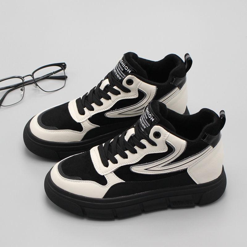 Wysokie trampki damskie zimowe w nowym stylu studenckie na każdy mecz grube podeszwy plus aksamitne codzienne sportowe buty bawełniane