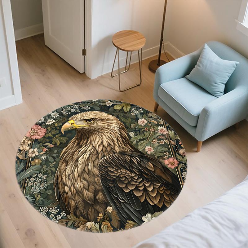 Eagle and vintage rose pattern round rug,Carpet Rug for Living Room Bedroom  Playroom ,Non-slip Floor Mat,Holiday Gifts and Birthday Gifts.