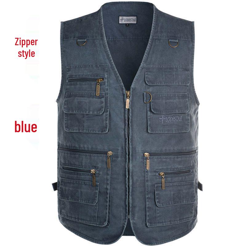 Spring & Autumn Men's Plus Size Cotton Multi-pocket Sleeveless Fishing Vest for Middle-aged & Elderly
