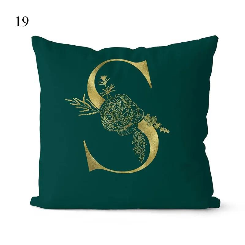 1Pc Green Pillow Cover 45*45cm Gold Letters Throw Pillow Cushion Cover Car Home Decoration Sofa Cushion Covers Pillowcase