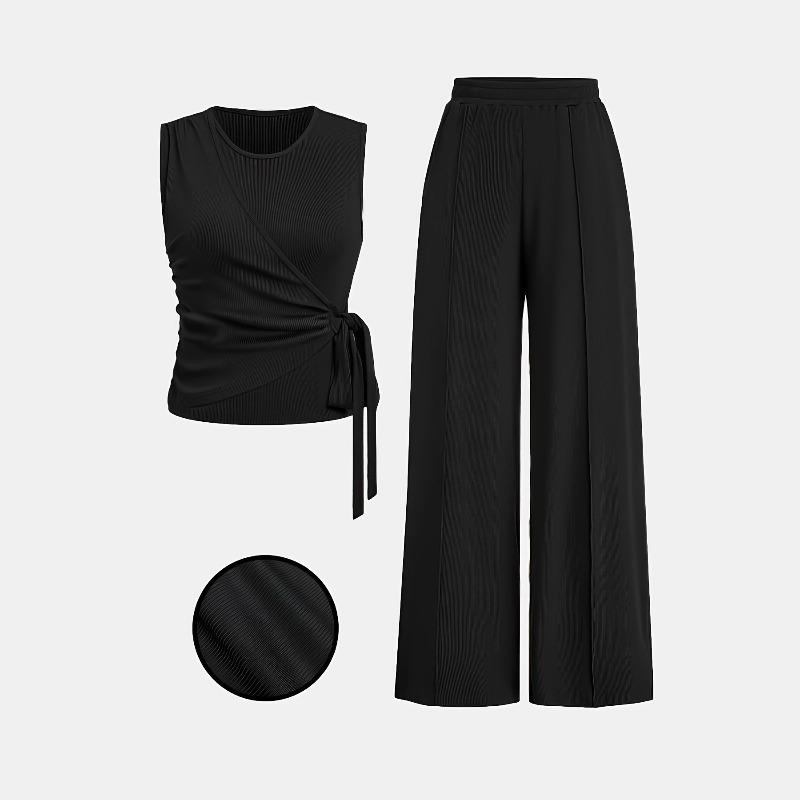 QICED Women s Fashion Casual Sleeveless O-Neck Pants Suits S