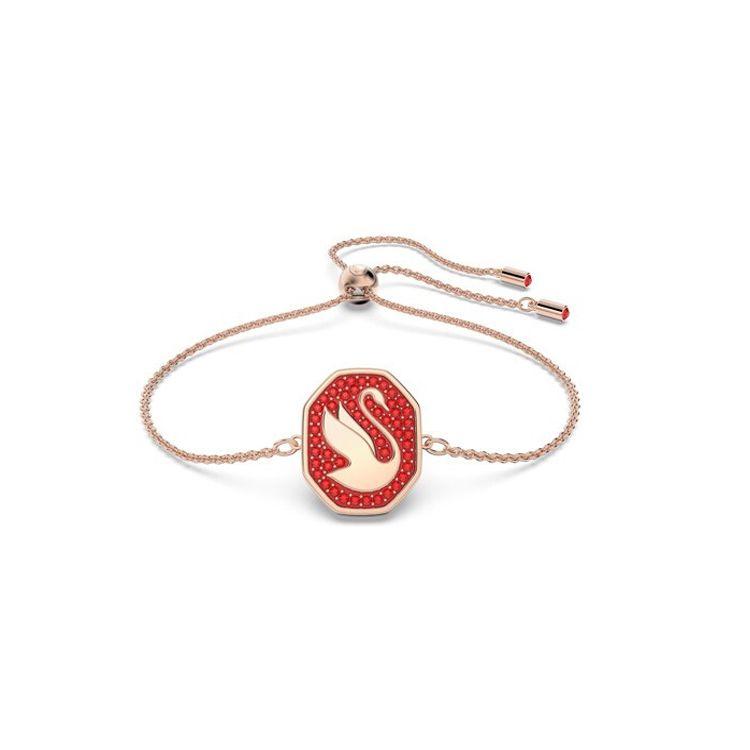 

Swarovski Swan Red Sparkling Swan Octagonal Red Goose 925 Silver Bracelet Women bracelet 5631674 Box (Random Color)