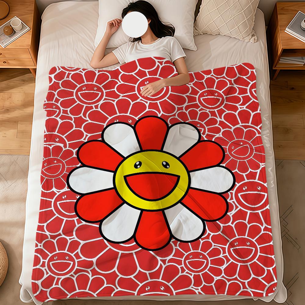 flower face Abstract pop modern murakami soft warm plush blanket dorm sofa living room pet hogar bedroom gift nap home Flannel