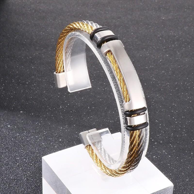 Hip Hop Double Layer Open Bangles For Men Brushed Stainless Steel Wire Mesh Chain Bracelet Male Charm Thick Party Jewelry Gift