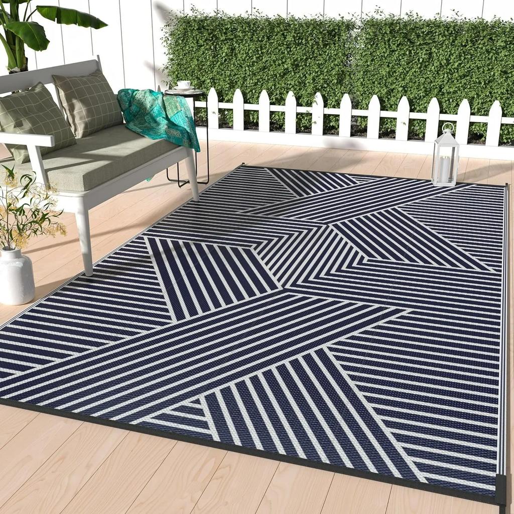 Retro Plaid Pattern Outdoor Carpet Geometrice Home Living Room Balcony Mat Camping Picnic Decorative Rugs Washable