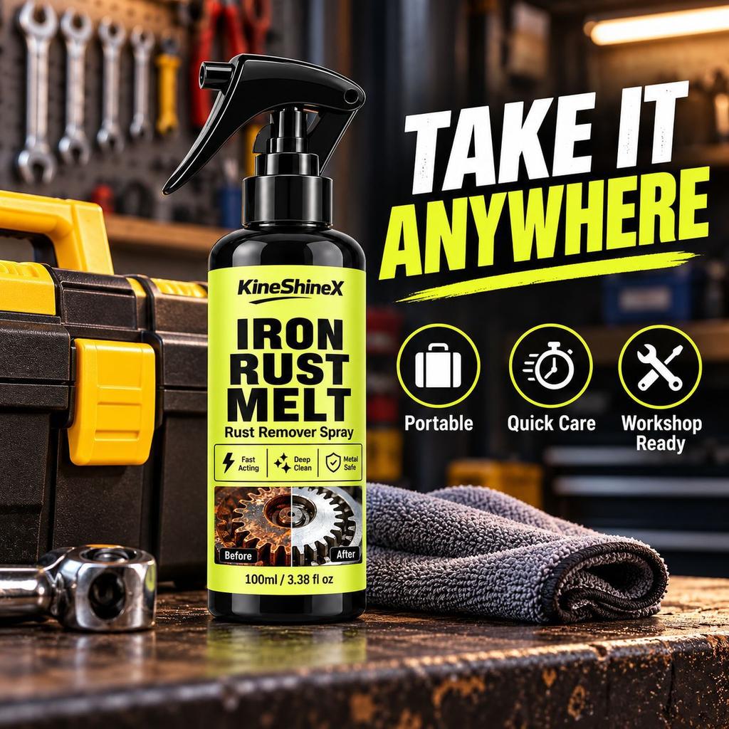 Iron Rust Remover Spray, Fast Acting Rust Melt for Metal, Removes Rust and Grime from Gears Bolts Chains Hinges, Restores Metal Shine, 100ml