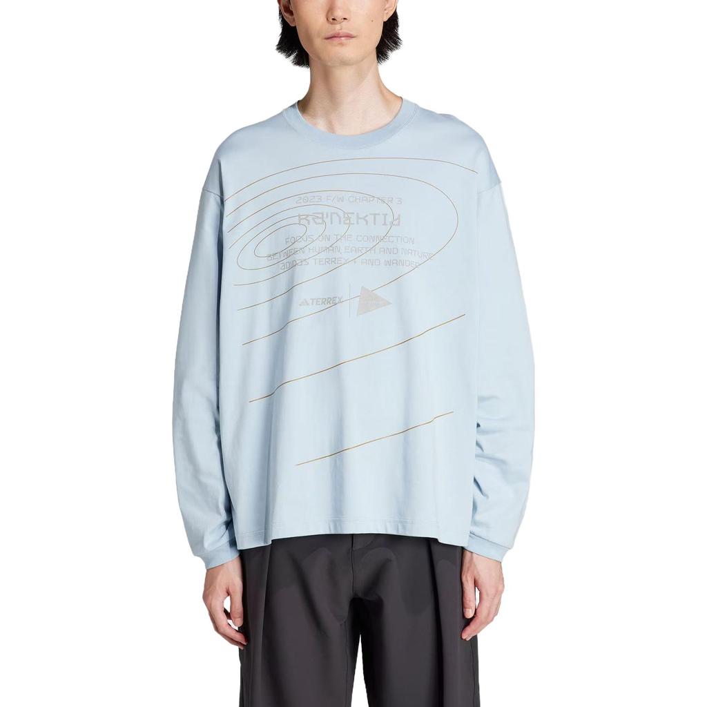 Adidas Terrex X And Wander Collaboration FW23 Pattern Printed Outdoor Sports Crew Neck Long Sleeve T-Shirt Unisex Tops Light-Blue HZ0671