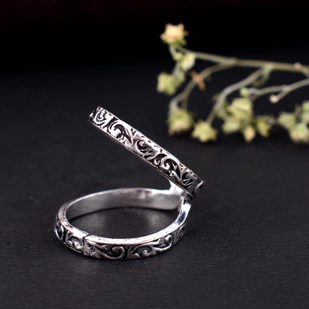 Handmade Oxidized Silver Arthritis Ring – Adjustable Criss-Cross Double Band Boho Tribal Jewelry for Women & Men