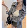 Blue Small Plaid Korean Sunscreen Shirt for Women, Lazy and Loose Summer Thin Long-sleeved Jacket Basic