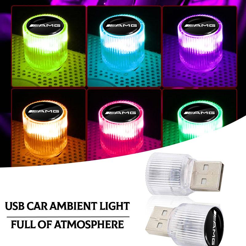 1Pcs USB Car LED Light Auto Interior Atmosphere Emblem Light Styling For Mercedes-Benz Amg C500 C200 C300 A B C E GLA CLA GLK GL ML GLE