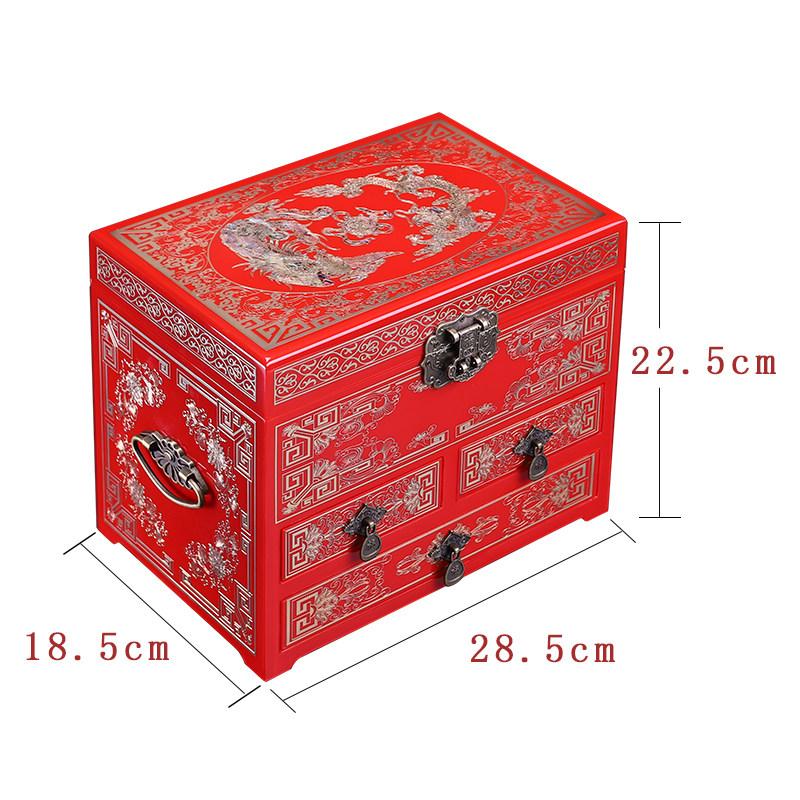 Vintage Wooden Jewelry Box with Copper Wire Inlay Mother of Pearl Handcrafted Pingyao Lacquerware