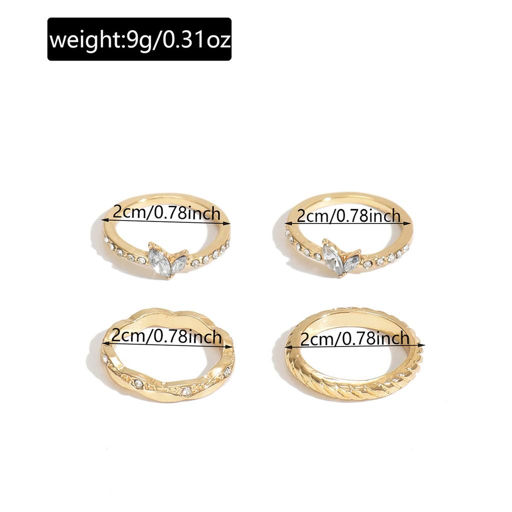 European and American jewelry, trendy ins geometric glass ring 1-piece set, temperament versatile diamond-set stacked jewelry women