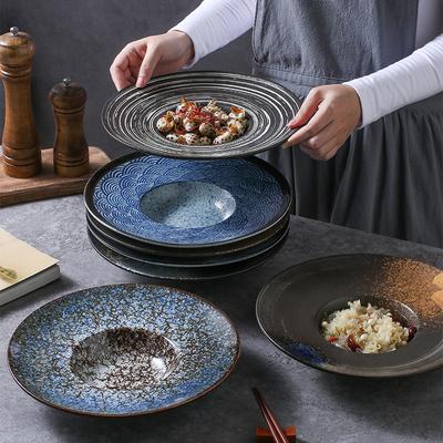 Keramik Japanischen strohhut pasta platte suppe platte kreative pasta salat retro fliegende untertasse