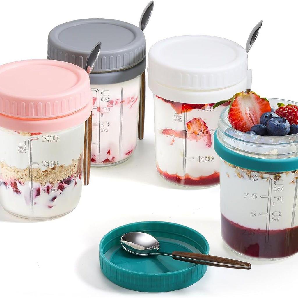 Overnight Oats Yogurt & Milk Jar with Spoon and Lid, 12oz Breakfast Cup