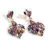 Retro Iridescent Rhinestone Fan-Shaped Dangle Earrings for Dinner Parties