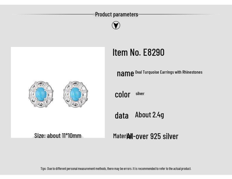 S925 Sterling Silver Turquoise Necklace & Earring Set in Designer Stackable Style