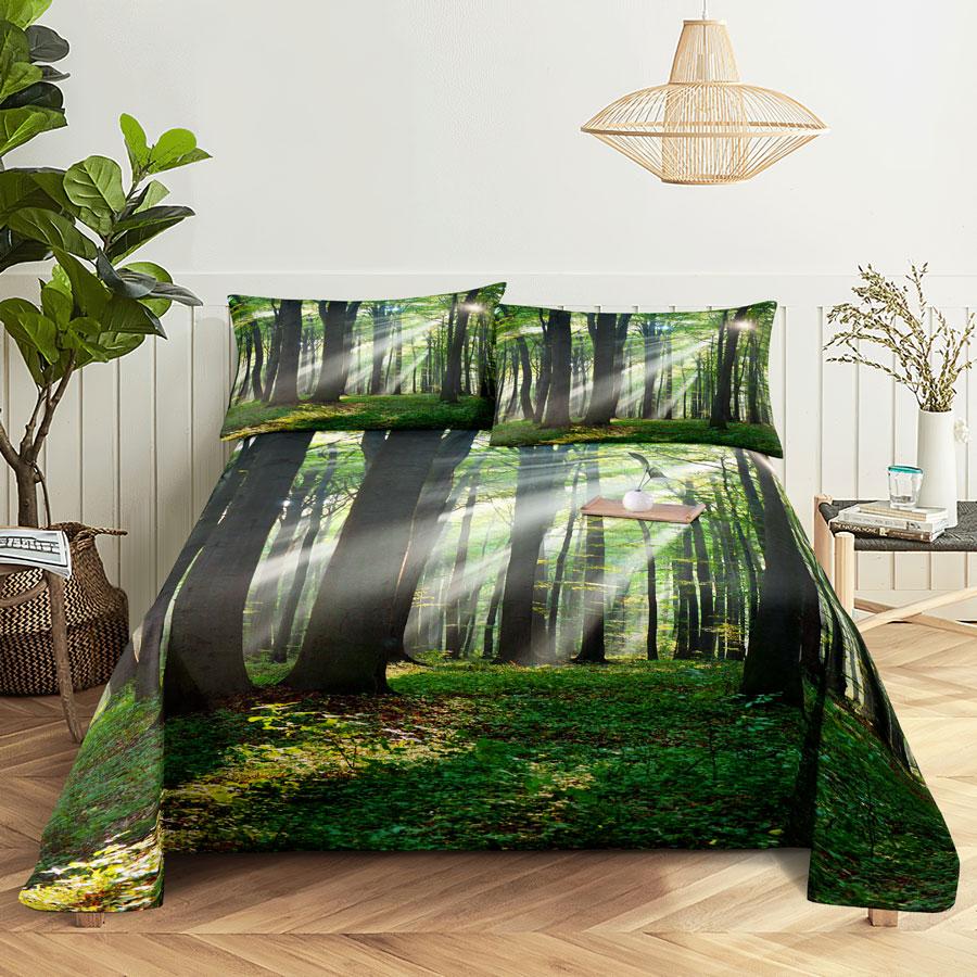 Scene Bed Sheet and Pillowcase Set Bedding Linens Cover Queen King Double Size 220x240 Trees for Bedroom Soft Twin Full Single