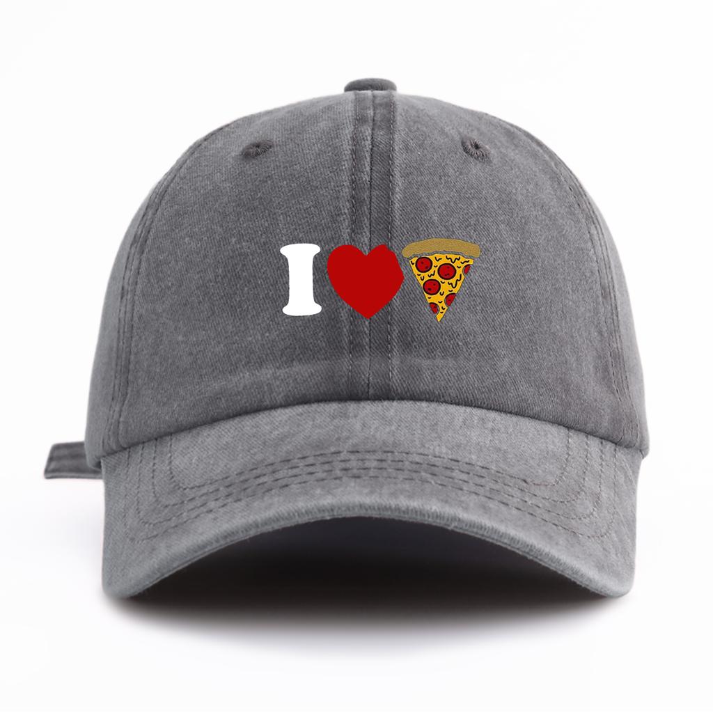 1pc I Love Pizza Print Washed Baseball Cap for Adults, Minimalist Retro Style Casual Soft Adjustable Dad Hat, Perfect As Gift