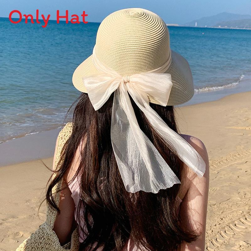 French Style Raffia Straw Hat With Wide Brim Sunshade For Outdoor Adventures бежевый