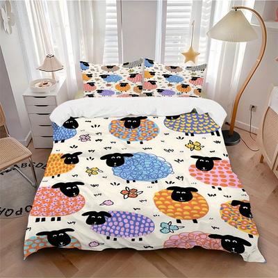 3pcs Sheep Pattern Bedding Set, Breathable and Soft, Suitable for All Seasons, Ideal for Home Use, Suitable for Bedroom Decor 21114