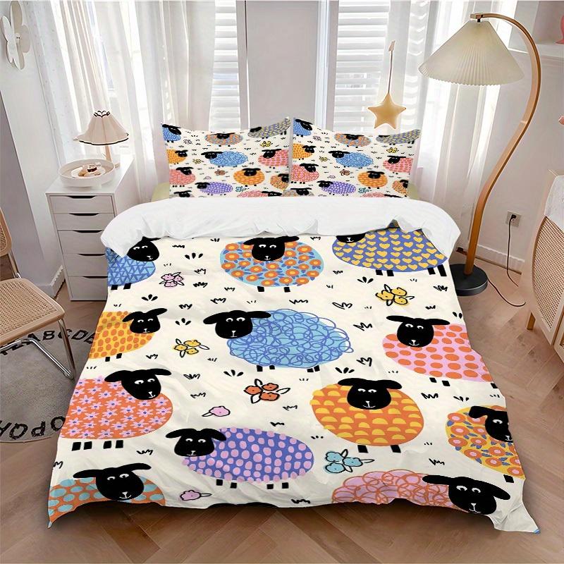 3pcs Sheep Pattern Bedding Set, Breathable and Soft, Suitable for Bedroom Decor (1*Duvet Cover + 1/2*Pillowcases, No Core) yy250821114