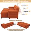 L-Shaped Corner Sofa with Pull-Out Sleep Function; Ottoman with Storage, Left/Right Reversible; Adjustable Backrest; Corduroy Fabric, Orange