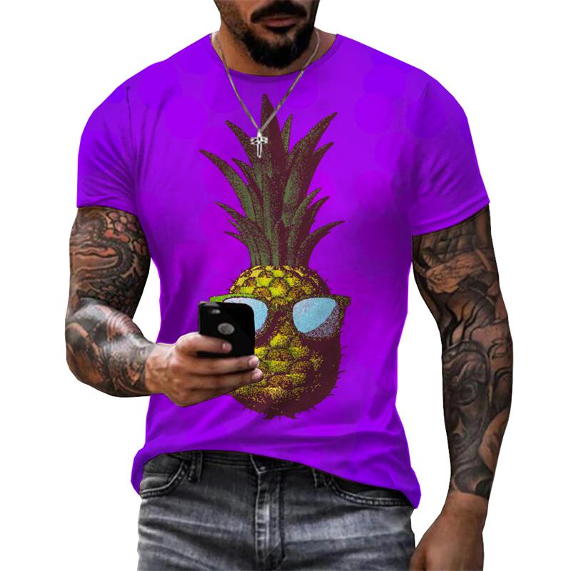Hip Hop Pineapple Print T Shirt for Men Cool Graphic Streetwear Short Sleeve T Shirts Harajuku Trend Plus Size Breathable Tees