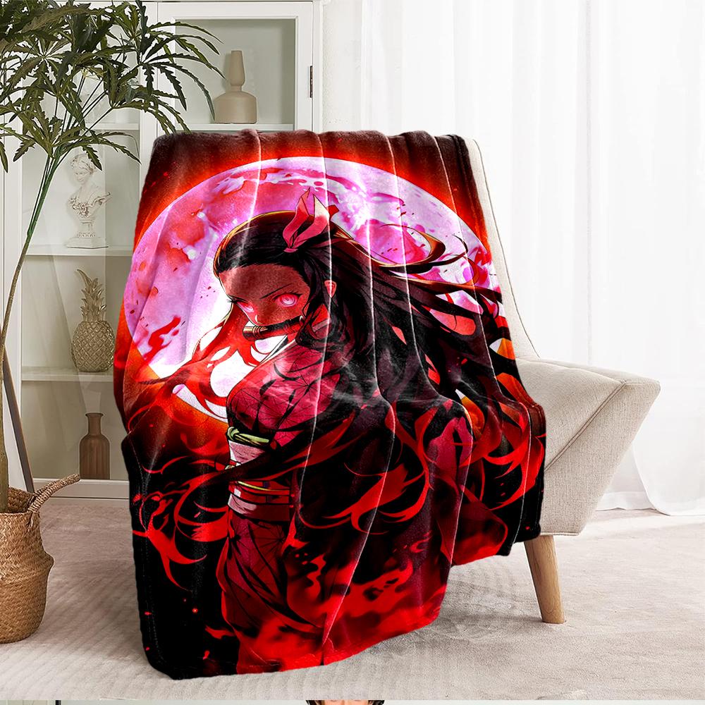 Demon Slayer Theme Printed Blanket - Perfect for Couch, Bed, Travel & Outdoor Use | Machine Washable, Cozy & Durable.