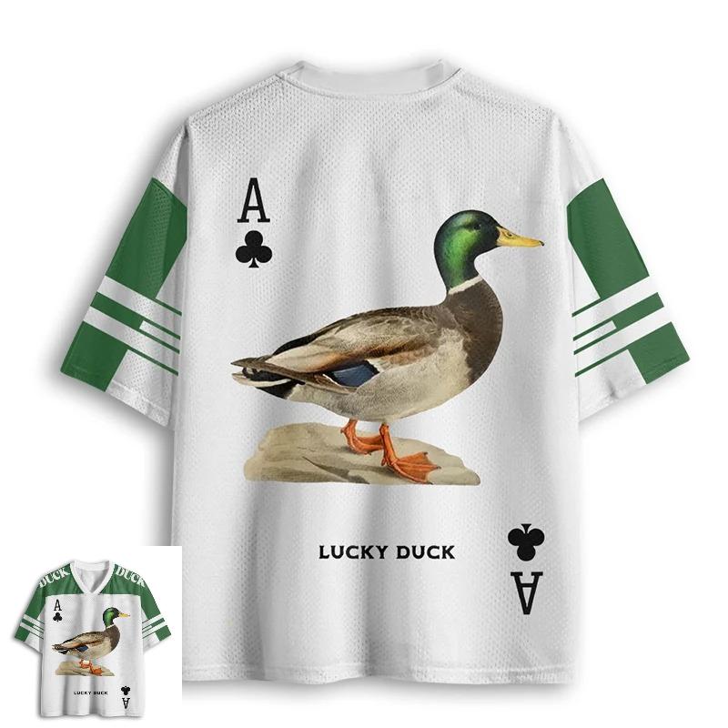 New Fashion Fun Duck Printed V-neck T-shirt Suitable for Summer Adult Leisure Outdoor Sports Basketball Shirt