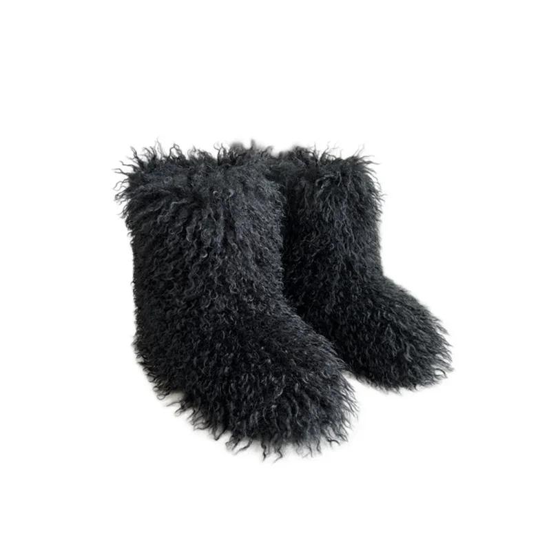 Fashion New Winter Fur Onepiece Raccoon Fur Female Snow Boots Fur Shoes Outdoor Mid Leg Boots