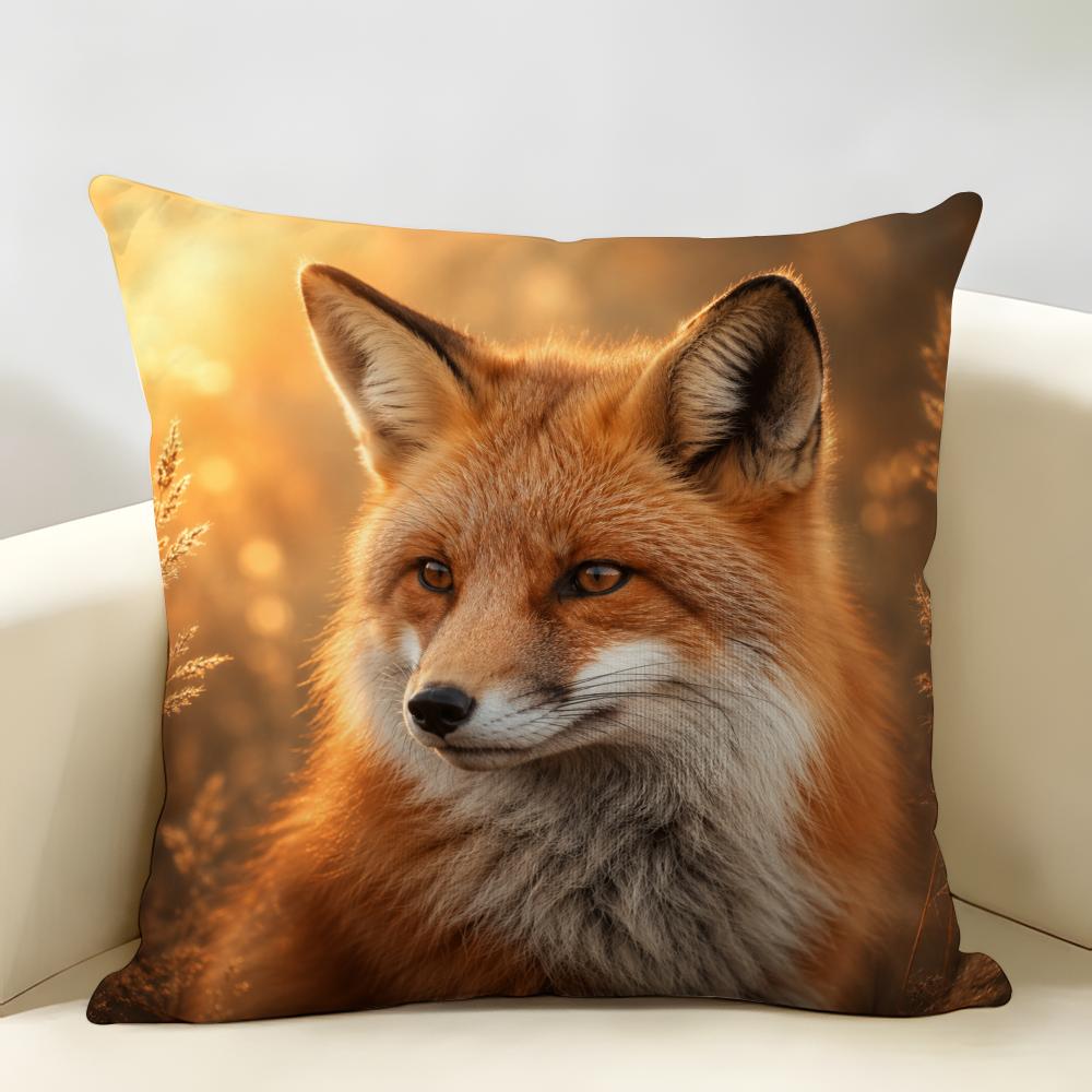 Fox Face Forest Animal Cushion Cover Durable Hypoallergenic Organic Linen Pillow Cover Short Size Washable Skin-Friendly