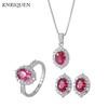 Charms 925 Ayar Gümüş Düzenlendi Yakut Yüksek Karbon Elmas Kolye Küpe Yüzük Düğün Kadınlar için Güzel Takı Setleri